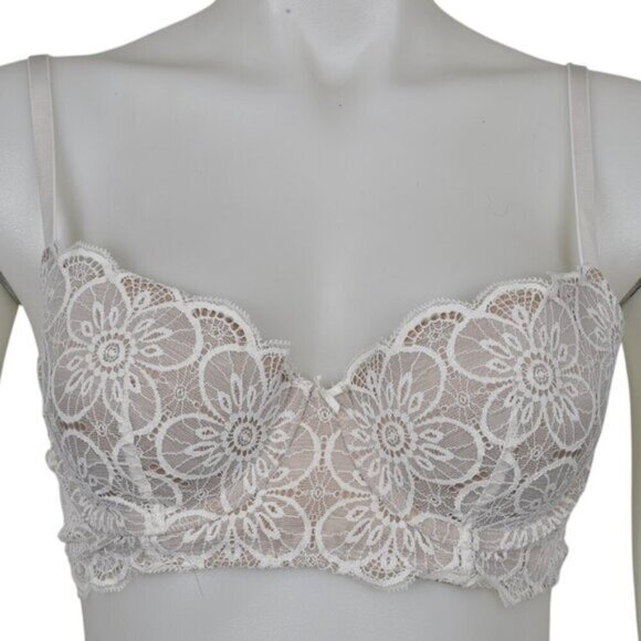 Aerie Balconette Lace Bra Cream Underwire Floral Size 36B - Picture 1 of 8